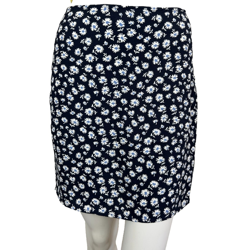 Reformation Mini Skirt Size 4 Navy Daisy Floral Back Zip Un-Lined No Slit EUC - Picture 4 of 12